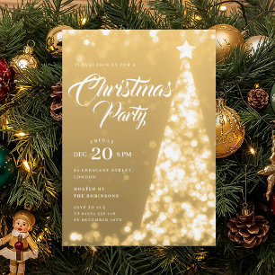 Elegant Gold Winter Christmas Tree Holiday Party Invitation