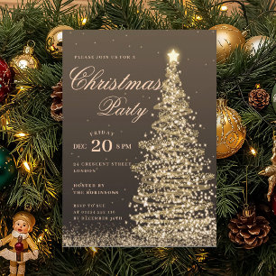 Elegant Gold Winter Christmas Tree Holiday Party  Invitation