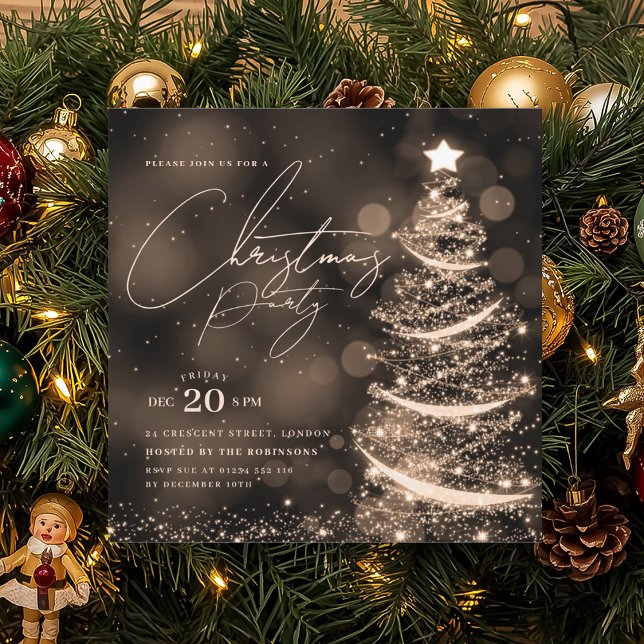 ELEGANT Gold Winter Christmas Tree Party  Invitation (ELEGANT Gold Winter Christmas Tree Party Invitation)