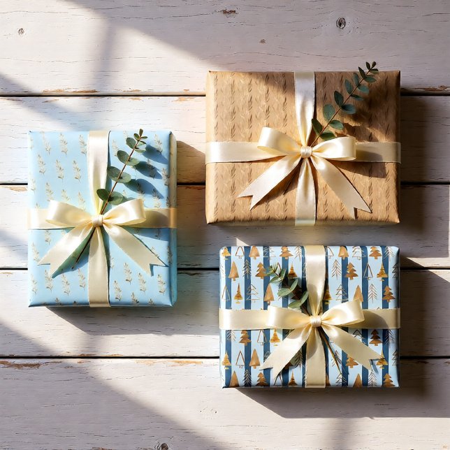 Elegant Gold Winter Foliage & Christmas Holiday Wrapping Paper Sheet (Elegant Gold Winter Foliage & Christmas Holiday Wrapping Paper Sheets)