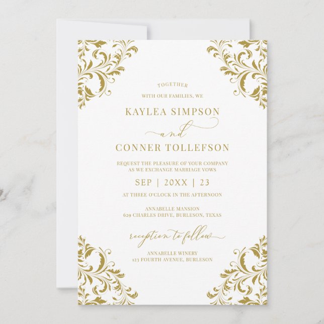 Elegant Gold Winter Holiday Wedding Invitation (Front)