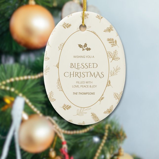 Elegant Gold Winter Leaves MIstletoe Ceramic Ornament (Creator Uploaded)