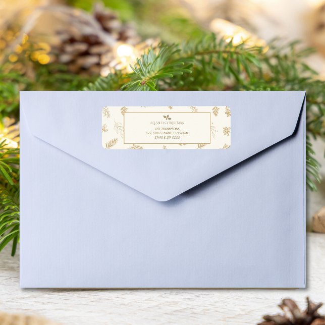 Elegant Gold Winter Leaves Return Address Label (Creator Uploaded)