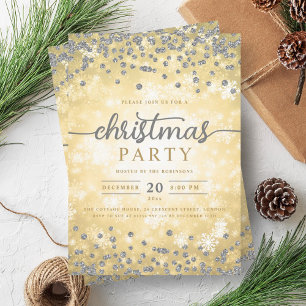 Elegant Gold Winter Silver Diamonds Christmas  Invitation