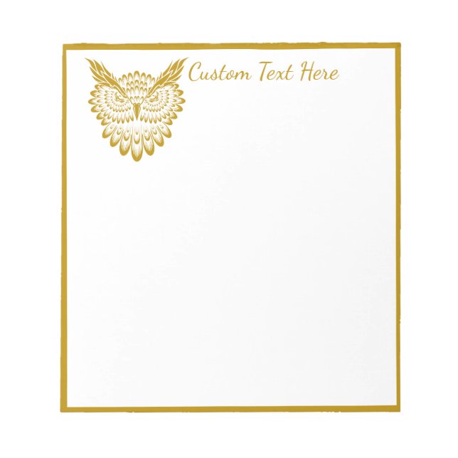 Elegant Gold Wise Owl Decorative Name Notepad (Front)