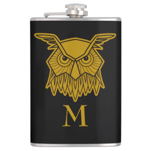 Elegant Gold Wise Owl Monogrammed Custom Hip Flask