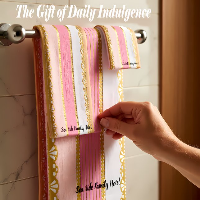 Elegant Gold with pink and white Stripe Bath Towel Set (Creator Uploaded)