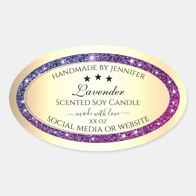 Elegant Gold with Purple Glitter Product Labels (Front)