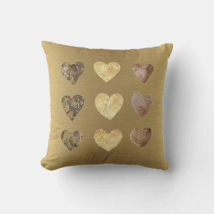 Elegant Gold with Watercolor Hearts Cushion