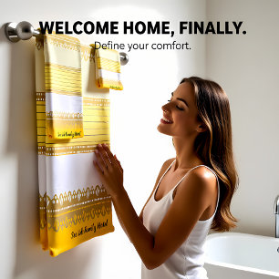 Elegant Gold with yellow and white Stripe Bath Towel Set