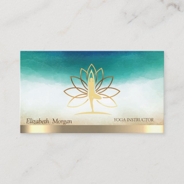 Elegant Gold Women Silhouette Lotus Business Card (Front)