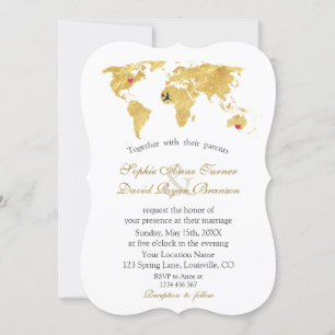 Elegant Gold World Map Destination Wedding Invitation