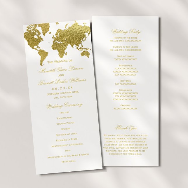 Elegant Gold World Map Wedding Ceremony Program (Creator Uploaded)