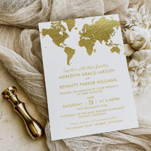 Elegant Gold World Map Wedding Invitation