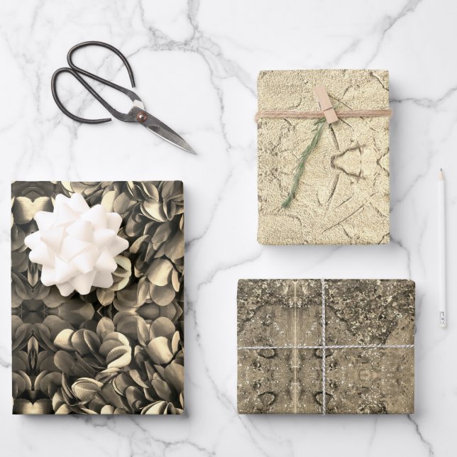 Elegant Gold Wrapping Paper Flat Sheet Set of 3 (Front)