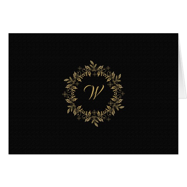 Elegant Gold Wreath (Horizontal) Holiday PhotoCard (Front Horizontal)
