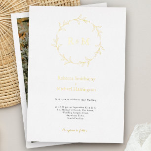 Elegant Gold Wreath Monogram Wedding Invitation