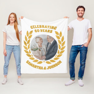 Elegant Gold Wreath Photo 60th Wedding Anniversary Fleece Blanket