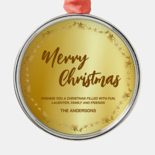 Elegant Gold Wreath Santa Sled Deer merry Xmas Metal Ornament