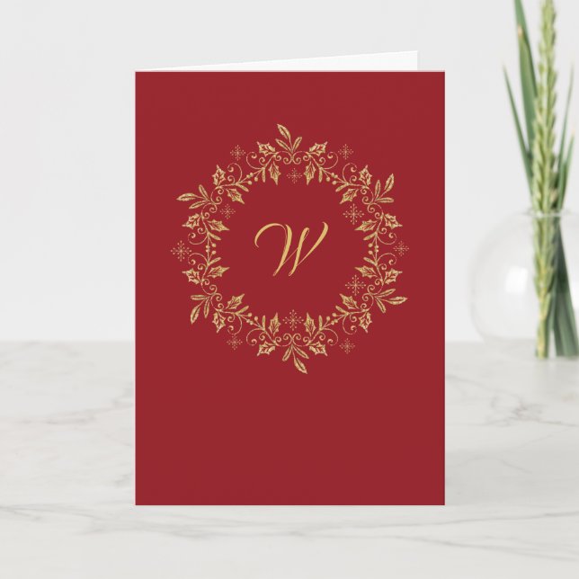 Elegant Gold Wreath YOU PICK COLOR Holiday Card (Front)