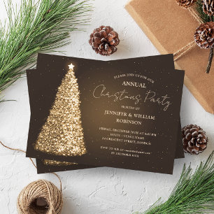 Elegant Gold Xmas Tree Sparkle Holiday Party Invitation