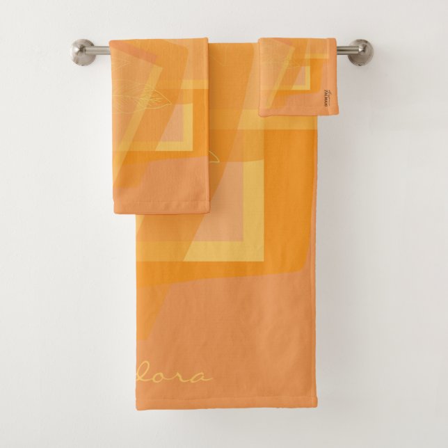 Elegant Gold Yellow Orange Abstract Floral Bath Towel Set (Insitu)