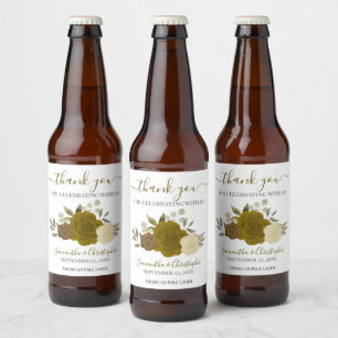 Elegant Gold & Yellow Roses Wedding Thank You Beer Bottle Label