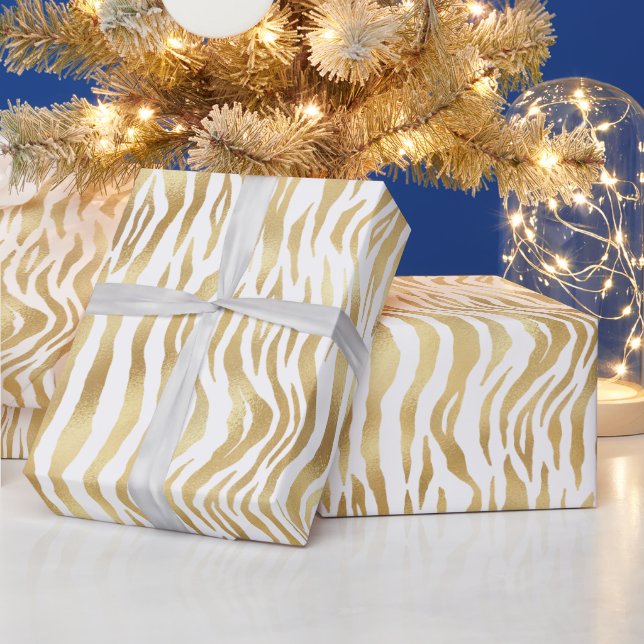 Elegant Gold Zebra Stripes Wrapping Paper (Holidays)