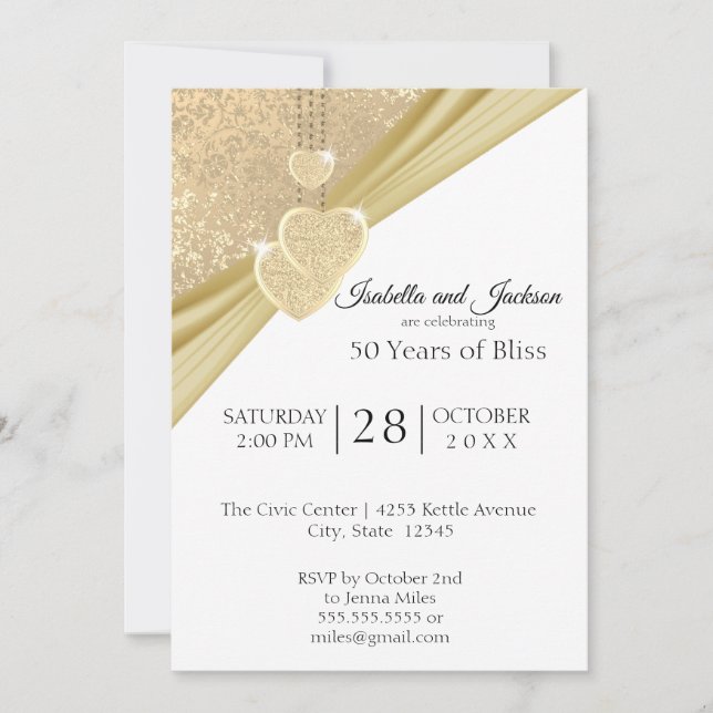 Elegant Golden 50th Anniversary  Invitation (Front)