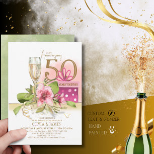 Elegant Golden 50th Wedding Anniversary Champagne Invitation