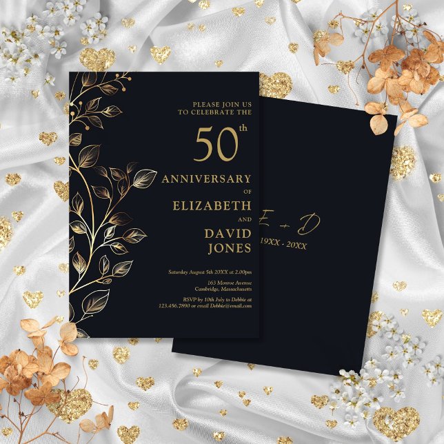 Elegant Golden 50th Wedding Anniversary Invitation (Elegant Golden 50th Wedding Anniversary Invitation)