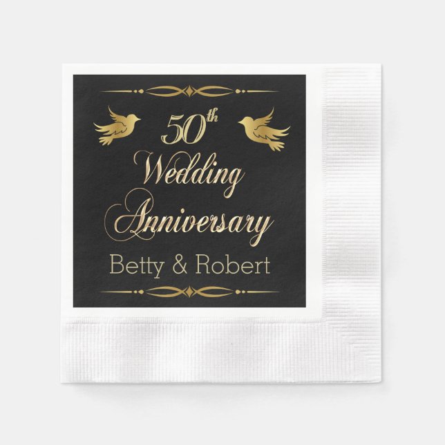 Elegant Golden 50th Wedding Anniversary Paper Napk Napkin (Front)