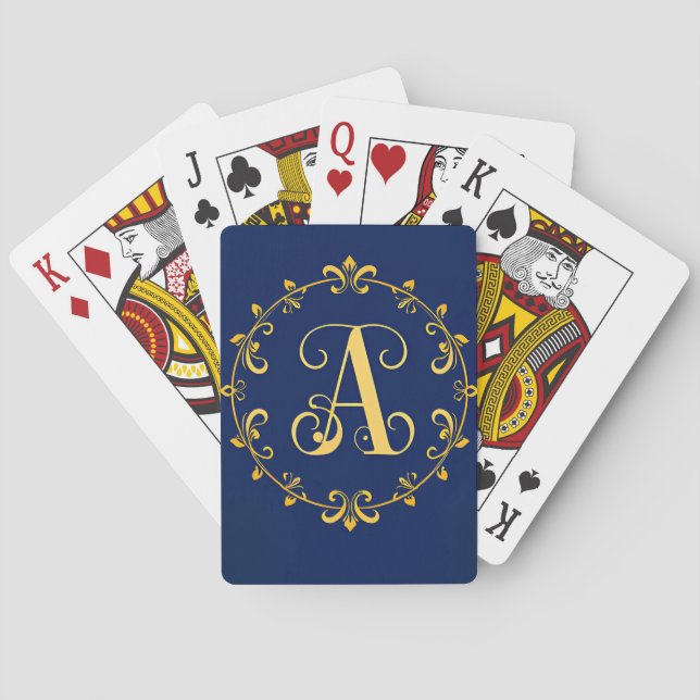 Elegant Golden A Letter Monogram Playing Cards (Back)