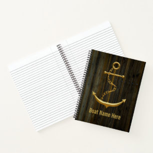 Elegant Golden Anchor Rustic Dock Wood Modern Notebook