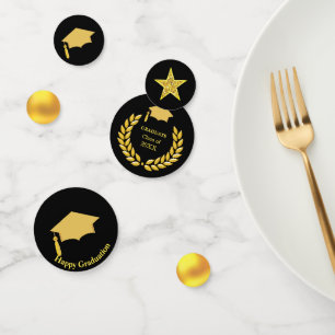 Elegant Golden and Black Graduation Confetti