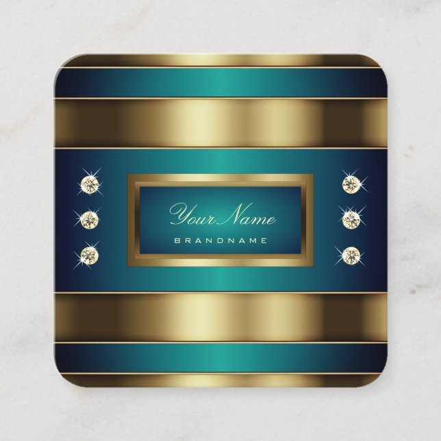 Elegant Golden and Blue Teal Gradient Professional Square Business Card (Front)