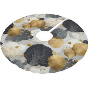 Elegant Golden and Charcoal Scallop Shell Pattern Brushed Polyester Tree Skirt
