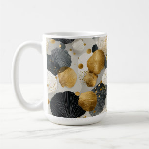 Elegant Golden and Charcoal Scallop Shell Pattern Coffee Mug