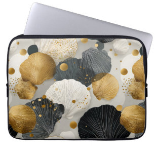 Elegant Golden and Charcoal Scallop Shell Pattern Laptop Sleeve