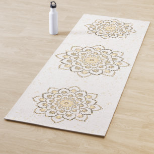 Elegant Golden and White Mandala Yoga Mat