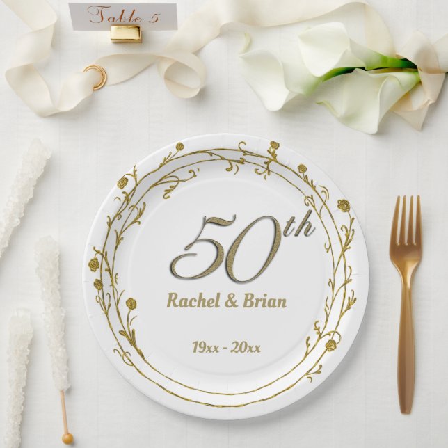 Elegant golden anniversary paper plates (Wedding)