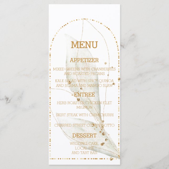  Elegant Golden Arch Botanical Wedding Menu Cards  (Front)