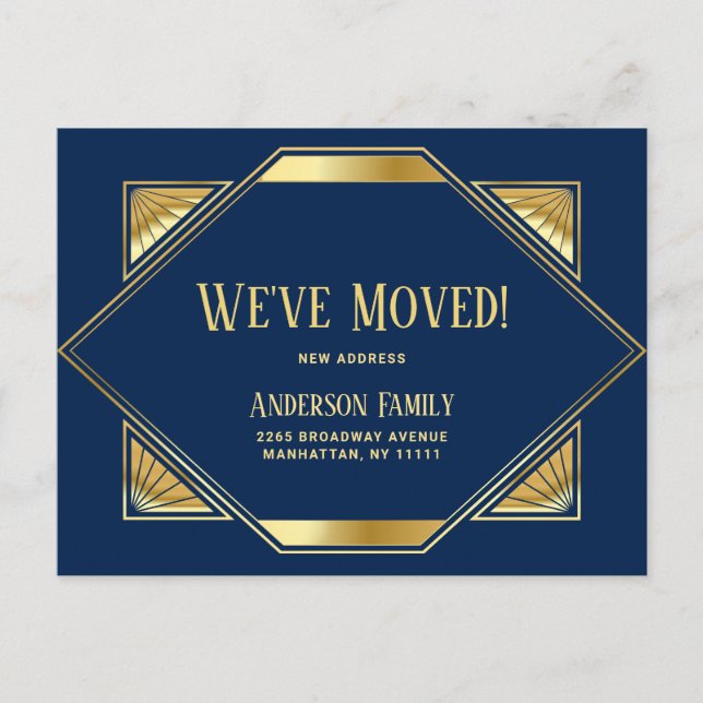 Elegant Golden Art Deco Moving Announcement Postcard (Front)