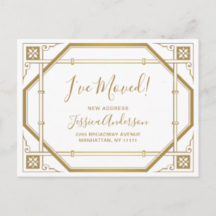 Elegant Golden Art Deco Moving Announcement Postcard