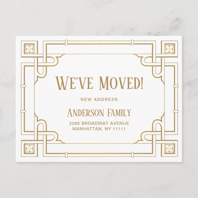Elegant Golden Art Deco Moving Announcement Postcard (Front)