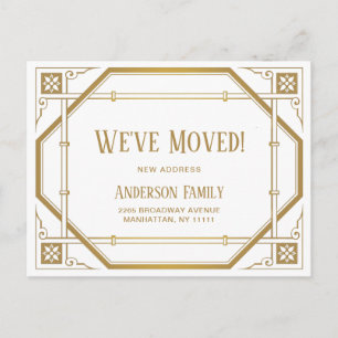 Elegant Golden Art Deco Moving Announcement Postcard