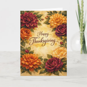 Elegant Golden Autumn Floral Thanksgiving Greeting Holiday Card