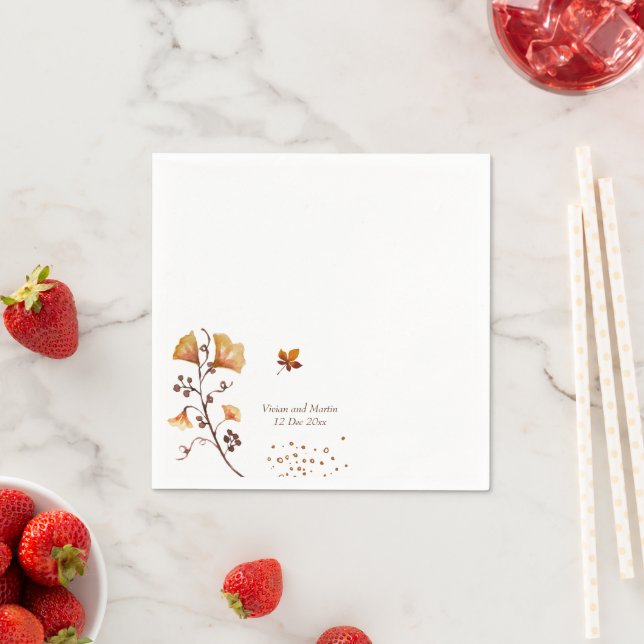 Elegant Golden Autumn Leaf Wedding Napkin (Insitu)