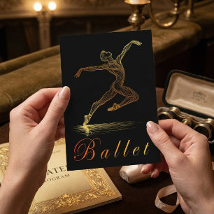 Elegant Golden Ballet Dancer Line Art Illustration Postcard