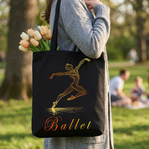 Elegant Golden Ballet Dancer Line Art Illustration Tote Bag